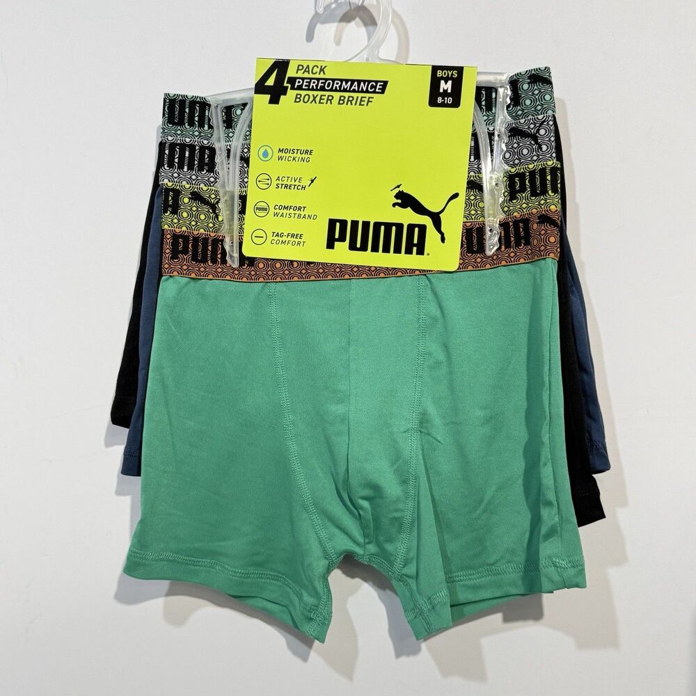 Puma Boys Boxer Briefs 4 Pack Performance Underwear Size Médium M 8-10 New